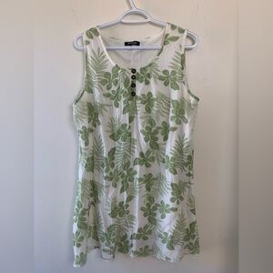 Papa Lightweight Summer Dress or Tunic, Lined, Airy White w Green Flowers